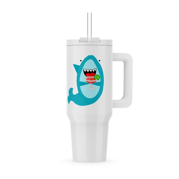 3dRose, Funny cute blue shark drinking a delicious strawberry margarita, 30oz Tumbler
