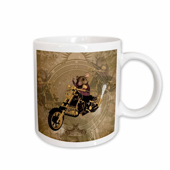 3drose, Funny Mouse on a Motorcycle, 15oz Mug