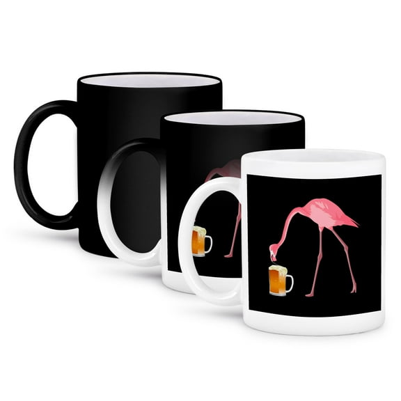 3dRose, Funny pink flamingo drinking a mug of beer., 11oz Magic Transforming Mug
