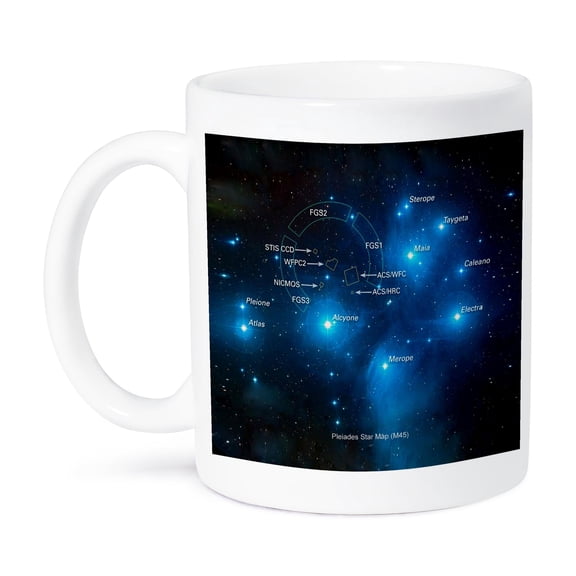 3dRose, Galaxy and Nebula - Pleiades Star Cluster Map (M45), 15oz Mug