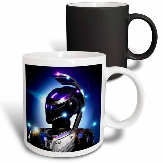 3drose, Galaxy Hero Warrior in Space Suit and Helmet, Blue, Purple Colors Art, 11oz Magic Transforming Mug