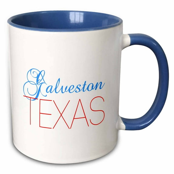 3drose, Galveston, Texas, Red, Blue Text. Patriotic Home Town Design, 11oz Two-tone Blue Mug