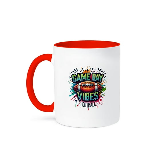 3drose, Game Day Vibes. Football. Text and Colorful Art, Sport Gift, Souvenir, 15oz Two-tone Red Mug