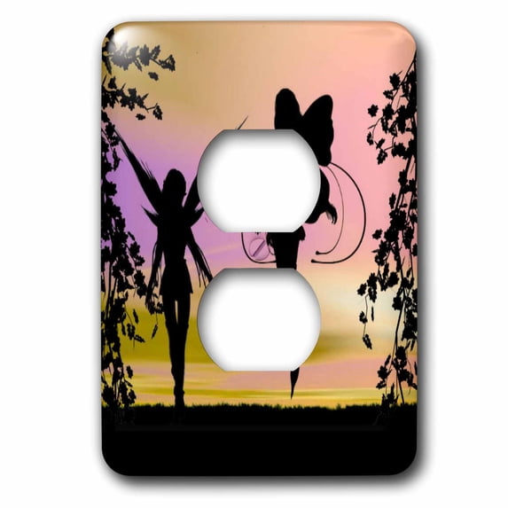 3dRose, Garden Fairies Silhouetted In Sunset, 2 plug outlet cover