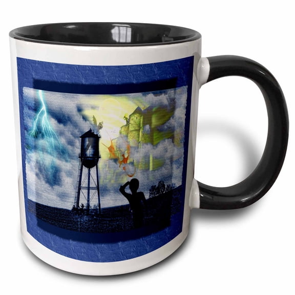 3drose, Gargoyles and Dragons Dreamland Dream Gargoyles Dragons Fantasy Childhood Child Dreamscape Castle, 11oz Two-tone Black Mug