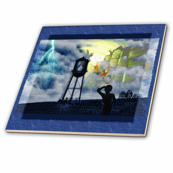 3dRose, Gargoyles and Dragons dreamland dream gargoyles dragons fantasy childhood child dreamscape castle, 12 Inch Ceramic Tile