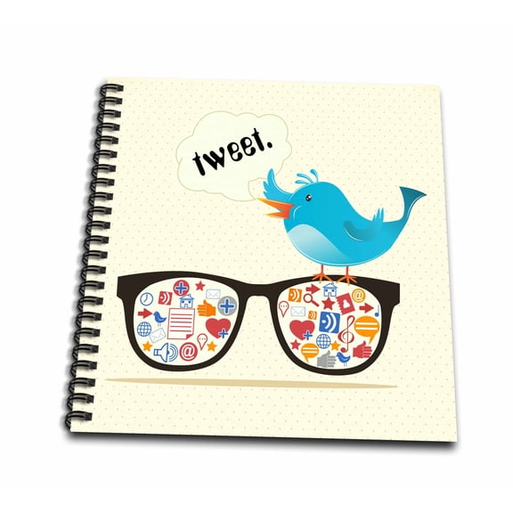 3dRose, Geek Social Media Sunglasses WIth Icons and Twitter Bird, Mini Notepad 4 x 4 inch