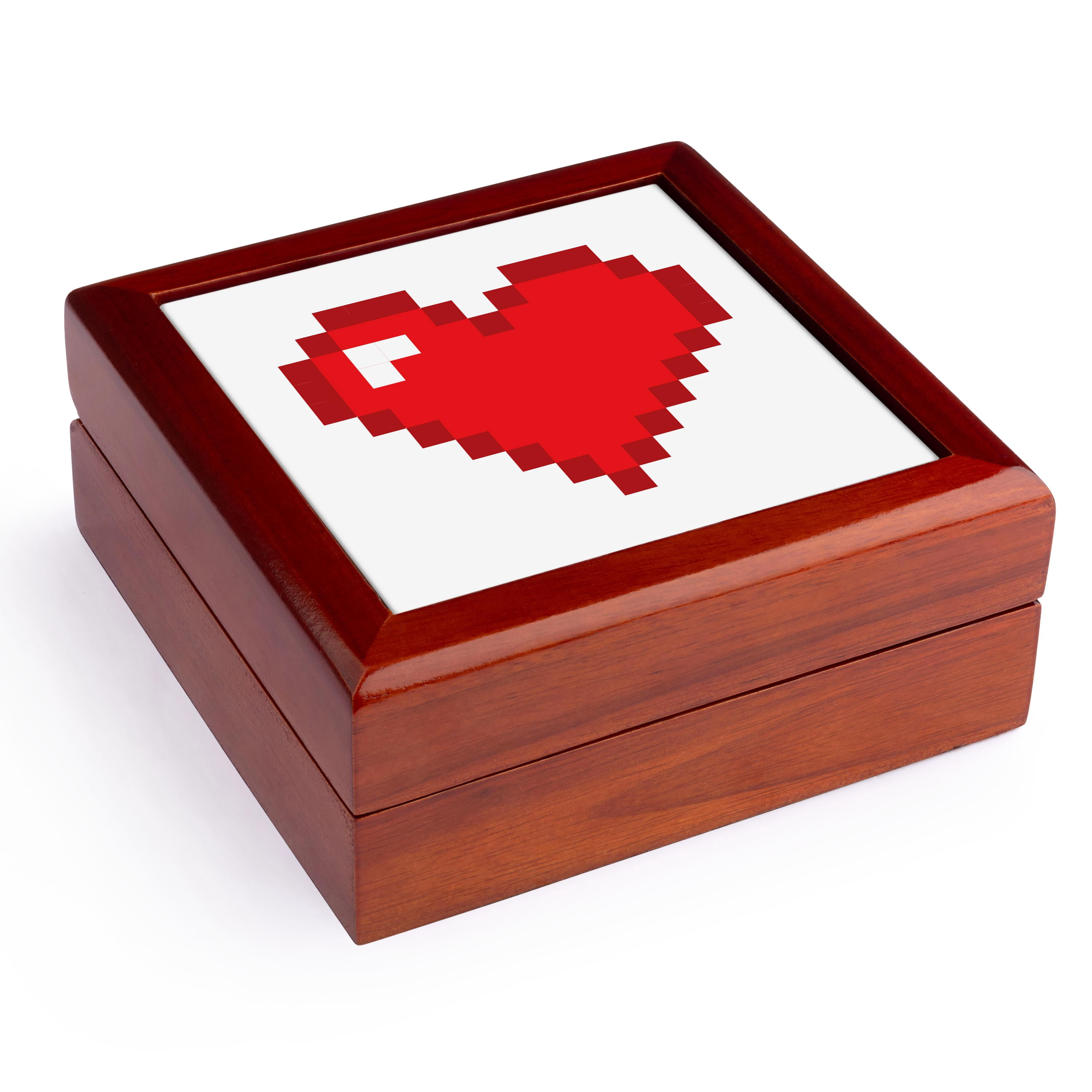 3dRose, Geeky Old School 8-Bit Pixel Pixelated Heart Graphic, Jewelry Box 5.5x5.5 inch with 4 inch tile
