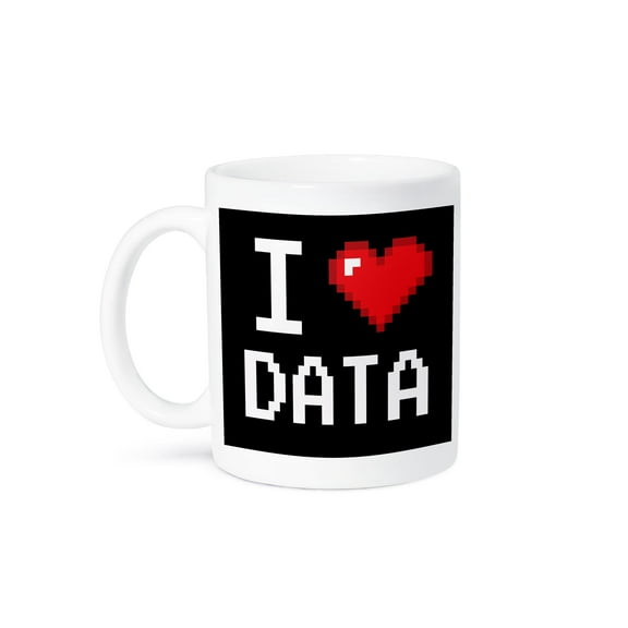 3dRose, Geeky Old School Pixelated Pixels 8-Bit I Heart I Love Data, 11oz Mug