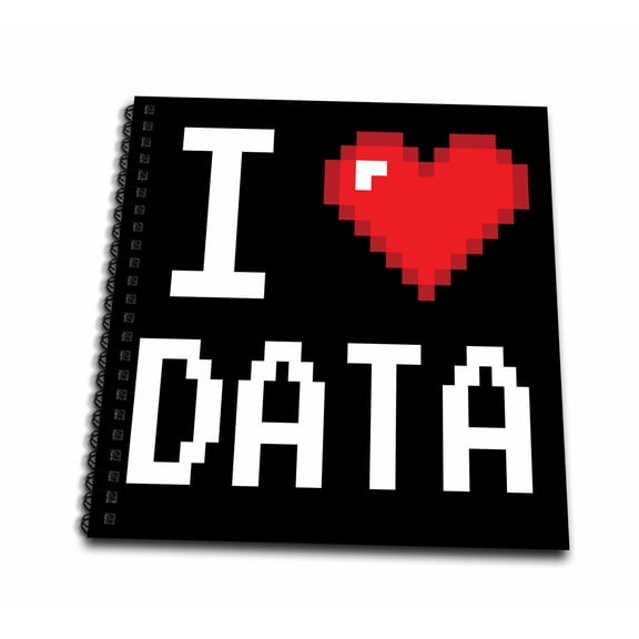 3dRose, Geeky Old School Pixelated Pixels 8-Bit I Heart I Love Data, Mini Notepad 4 x 4 inch