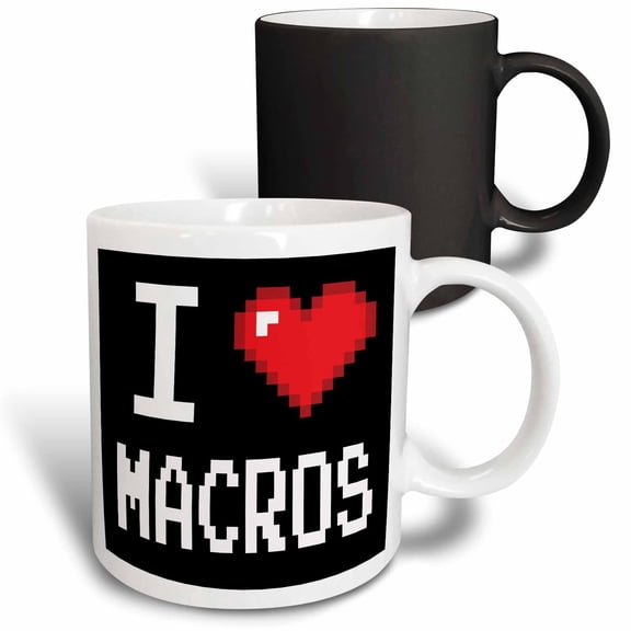 3drose, Geeky Old School Pixelated Pixels 8-bit I Heart I Love Macros, 11oz Magic Transforming Mug