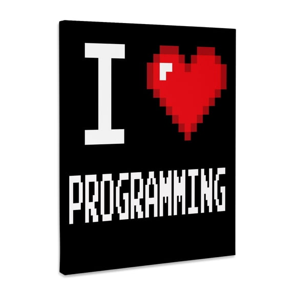 3dRose, Geeky Old School Pixelated Pixels 8-Bit I Heart I Love Programming, Museum Grade Canvas Wrap 8x10