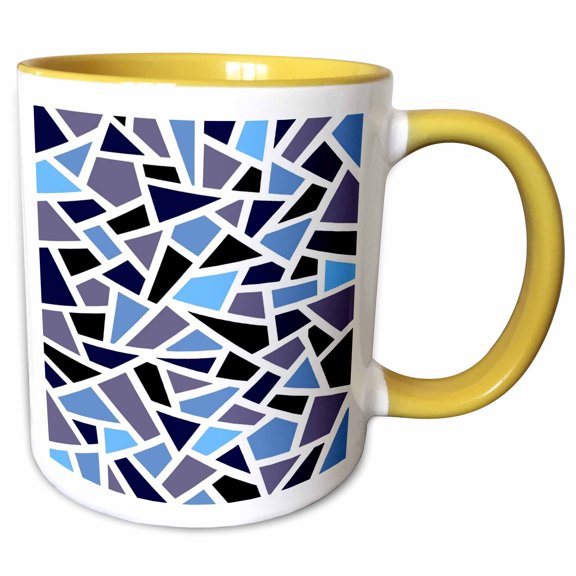 3drose, Geodesic Abstract Pattern Lilac Blue Black, 11oz Two-tone Yellow Mug