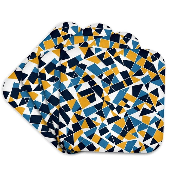 3drose, Geodesic Geometric Abstract Art 1 Blue and Yellow, Set of 4 Coasters - Soft