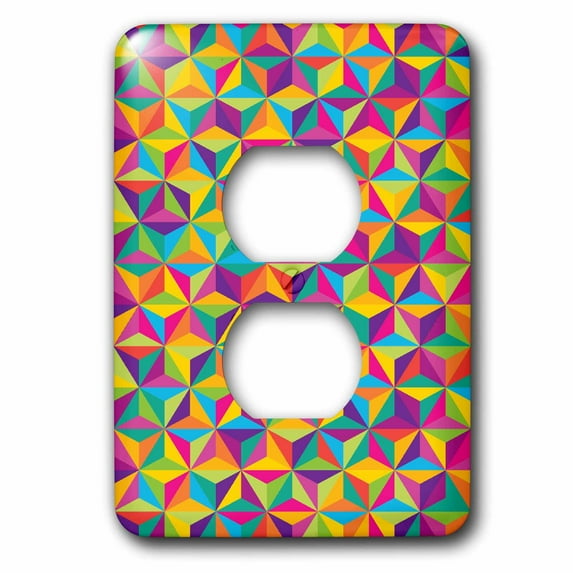 3dRose, Geometric Illusions Cubes Rainbow Colors Abstract Funky Pattern, 2 plug outlet cover