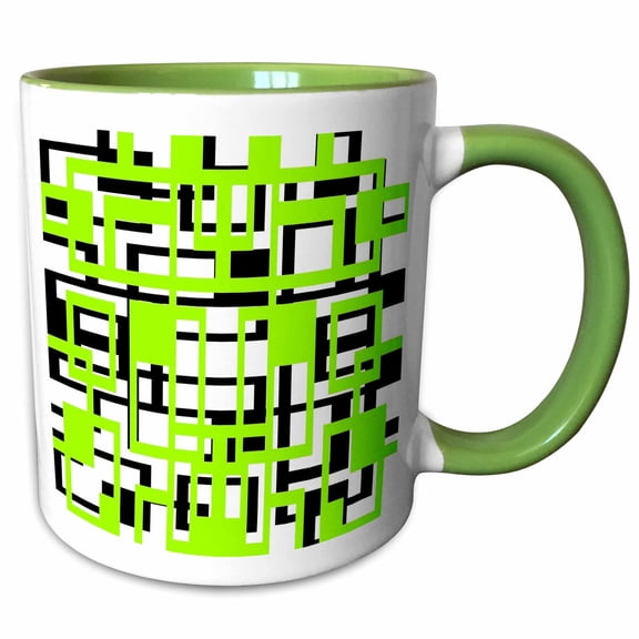 3drose, Geometric Shapes Pattern Lime-green Black Cut Out, 11oz Two-tone Green Mug