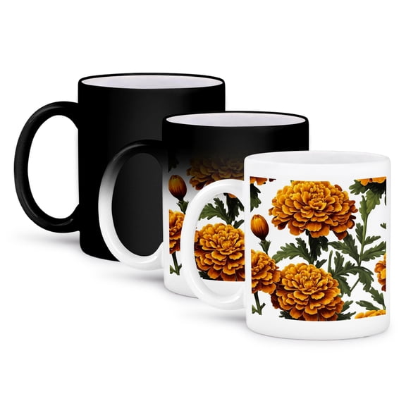 3drose, Geometric Shapes Pattern Red White Black Background, 11oz Magic Transforming Mug