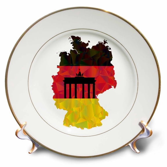 3dRose, German Germany Flag with Brandenburg Gate, 8 inch Porcelain Plate