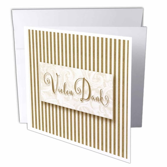 3dRose, German Language Thank You Vielen Dank Golden Hues with Linen White, 12 Greeting Cards with envelopes