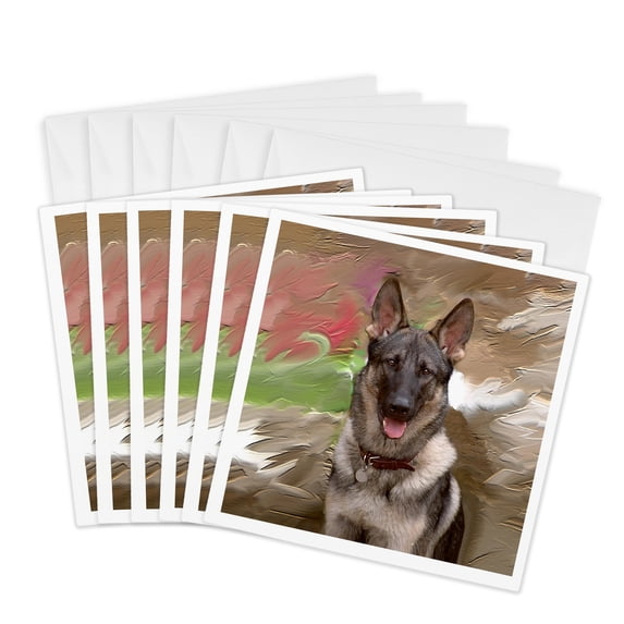 3drose, German Shepherd, 6 Greeting Cards with Envelopes