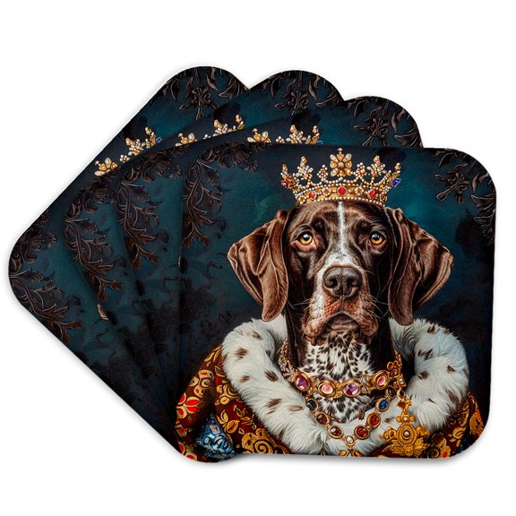 3drose, German Shorthaired Pointer Royal Portrait Canine Majesty, Set of 4 Coasters - Soft