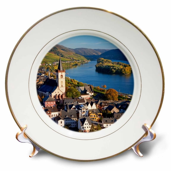 3dRose, Germany, Rheinland-Pfalz, Rhine valley, Lorch am Rhein, 8 inch Porcelain Plate