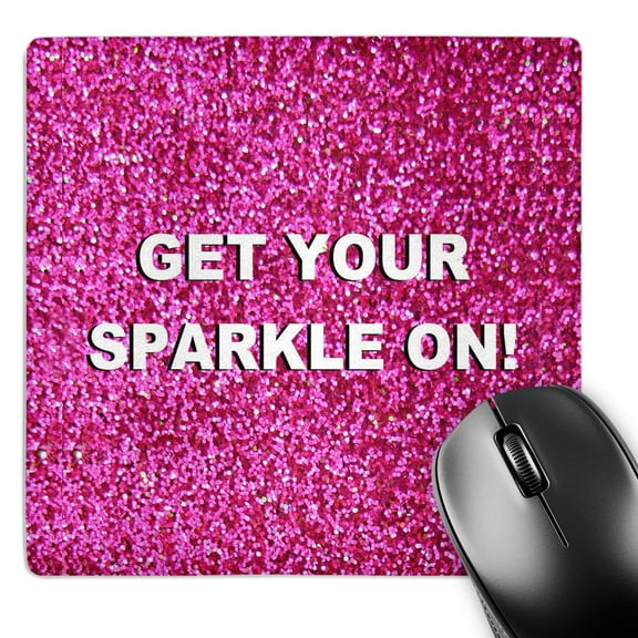 3dRose, Get your sparkle on - fun girly hot pink faux glitter texture graphic - glam girls humor - bling, MousePad