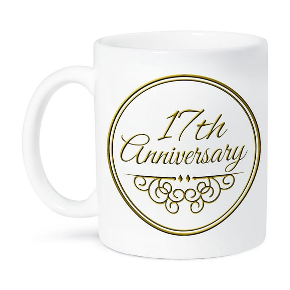 3dRose, Gift For 17th Anniversary - Gold Text For Celebrating Wedding Anniversaries - 17 Years Married Together, 11oz Mug