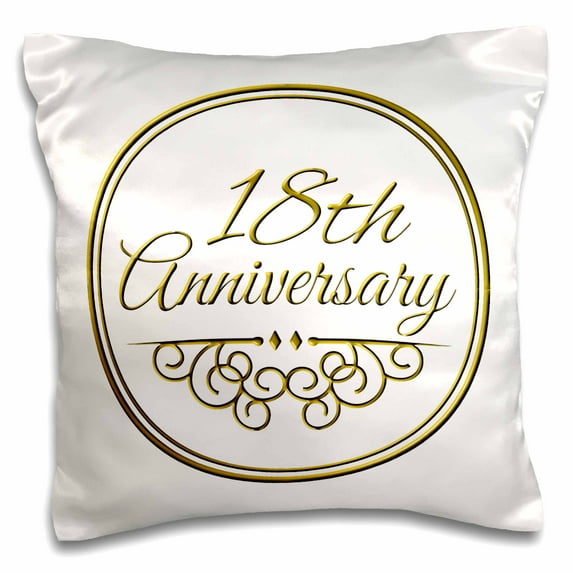 3dRose, Gift For 18th Anniversary - Gold Text For Celebrating Wedding Anniversaries - 18 Years Married Together, 16x16 inch Pillow Case