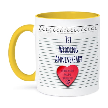 Gift For 1St Wedding Anniversary - Paper Celebrating 1 Year Together - First Anniversaries - One Year, 11oz Two-Tone Yellow Mug