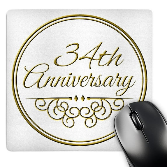 3dRose, Gift For 34th Anniversary - Gold Text For Celebrating Wedding Anniversaries - 34 Years Married Together, MousePad