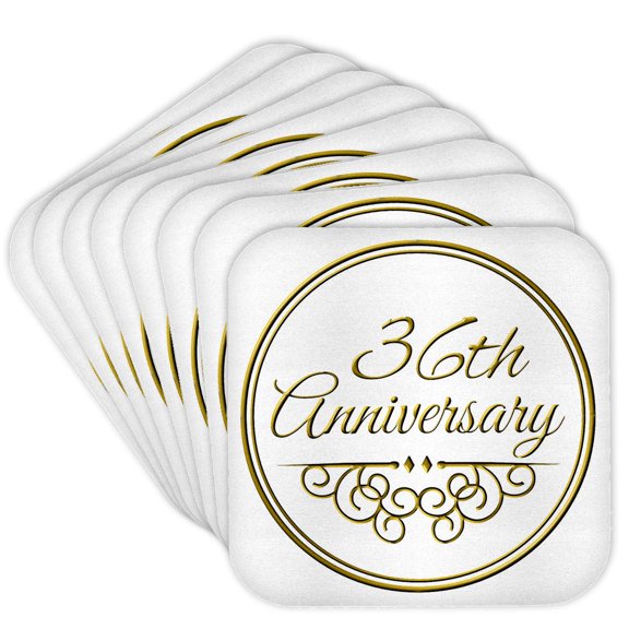 3dRose, Gift For 36th Anniversary - Gold Text For Celebrating Wedding Anniversaries - 36 Years Married Together, Set of 8 Coasters - Soft