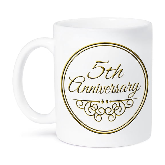 3dRose, Gift For 5th Anniversary - Gold Text For Celebrating Wedding Anniversaries 5 - Five Years Together, 11oz Mug
