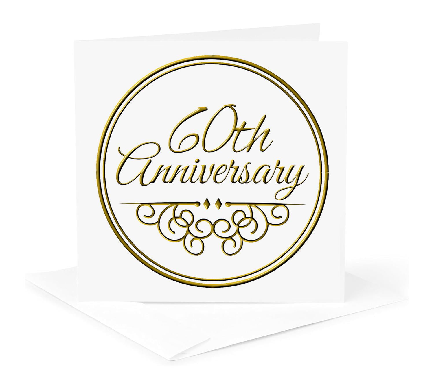 3dRose, Gift For 60th Anniversary - Gold Text For Celebrating Wedding Anniversaries - 60 Years Married Together, 1 Greeting Card with envelope
