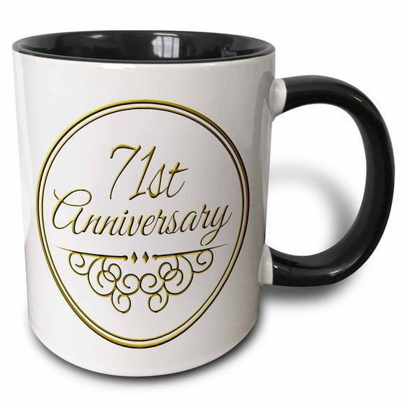 3drose, Gift for 71st Anniversary - Gold Text for Celebrating Wedding Anniversaries - 71 Years Married Together, 11oz Two-tone Black Mug