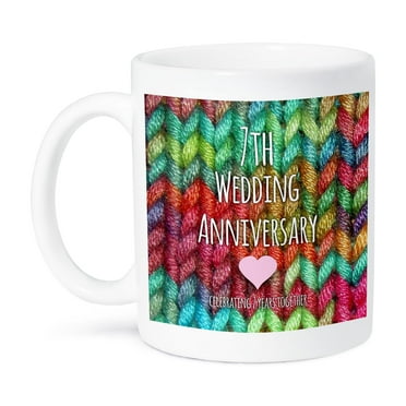 3dRose, Gift For 7th Wedding Anniversary - Wool Celebrating 7 Years Together - Seventh Anniversaries Rainbow, 11oz Mug