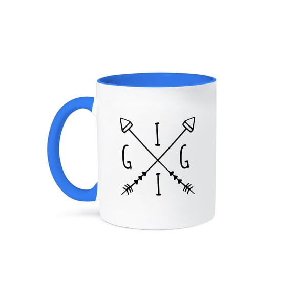 3dRose, Gigi crossed arrows black tribal boho Grandma nickname cross text, 11oz Two-Tone Blue Mug