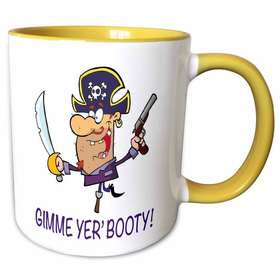 3drose, Gimme Yer Booty Funny Pirate, 11oz Two-tone Yellow Mug