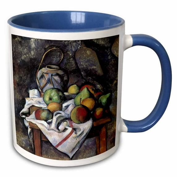 3drose, Ginger Jar and Fruit by Paul Cezanne, 11oz Two-tone Blue Mug