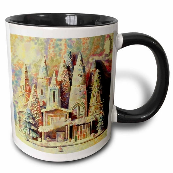 3drose, Gingerbread Houses Kitsch Germanic Christmas Village, 11oz Two-tone Black Mug