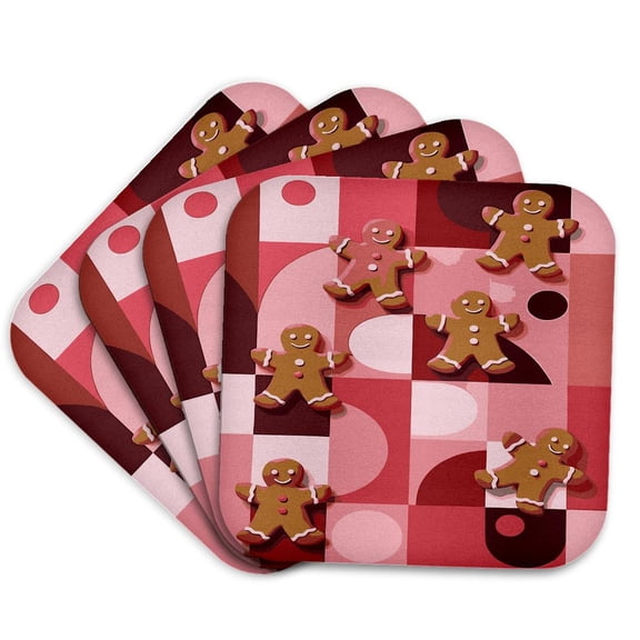 3drose, Gingerbread Man Retro Christmas Cookie Holiday Baking, Set of 4 Coasters - Soft