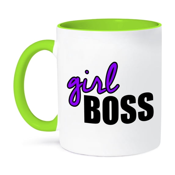 3dRose, Girl Boss Purple, 15oz Two-Tone Green Mug