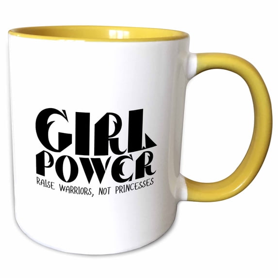3drose, Girl Power Raise Warriors Not Princesses Typography, 11oz Two-tone Yellow Mug
