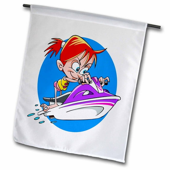 3dRose, Girl on Jet Ski Cartoon, 12 x 18 inch Garden Flag