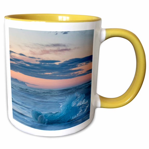 3drose, Glacial Ice in Surf Along Diamond Beach, Kalfafellsstadur, Iceland., 15oz Two-tone Yellow Mug