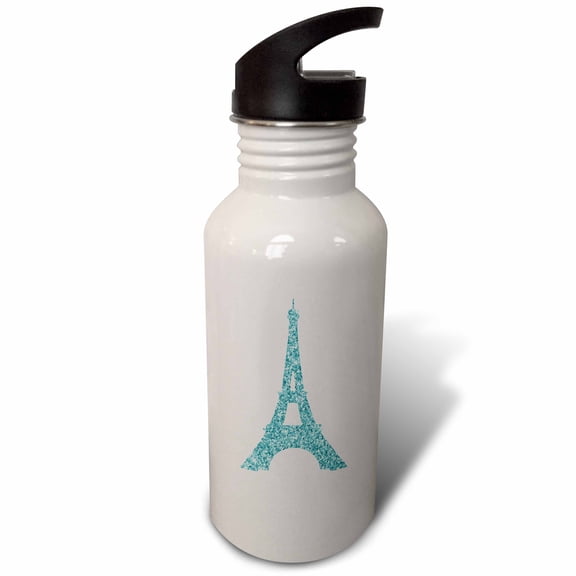3dRose, Glam Aqua Image Of Glitter Eiffel Tower, Flip Straw 21oz Water Bottle