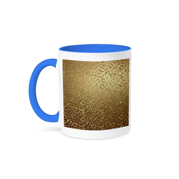 3dRose, Glam Faux Gold On Gold Leopard Print, 15oz Two-Tone Blue Mug