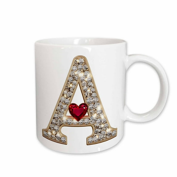 3drose, Glam Image of Diamonds Red Heart Monogram Initial A, 15oz Mug