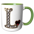thumbnail image 1 of 3drose, Glam Image of Diamonds Red Heart Monogram Initial L, 11oz Two-tone Green Mug, 1 of 6