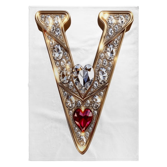 3dRose, Glam Image Of Diamonds Red Heart Monogram Initial V, 22x30 Bath Hand Pool Towel